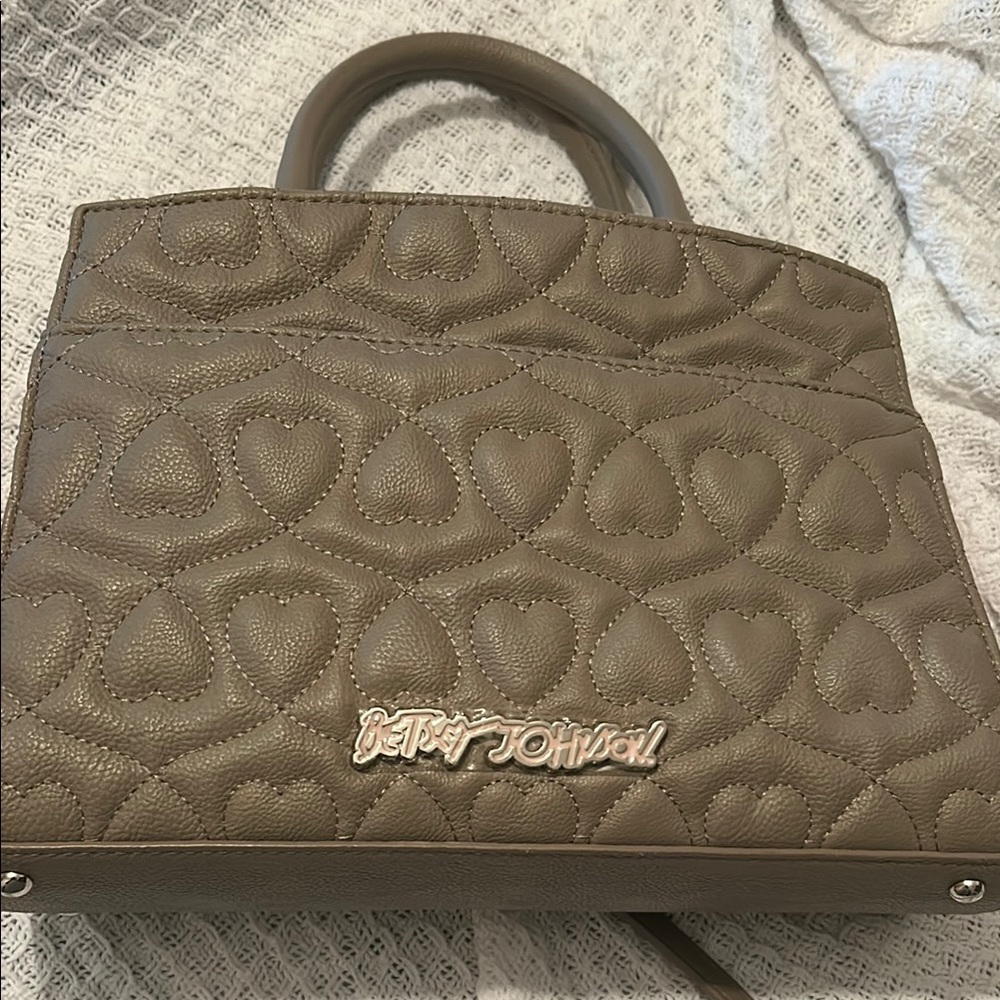 Betsey Johnson Pink and Gray Quilted Heart Satchel